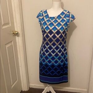 Roz & Ali Navy and Light Blue Midi Dress